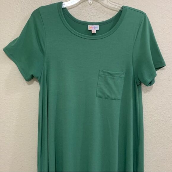 LULAROE SIMPLY COMFORTABLE CARLY SHORT SLEEVE T-SHIRT MAXI DRESS XS GREEN. - Picture 4 of 9